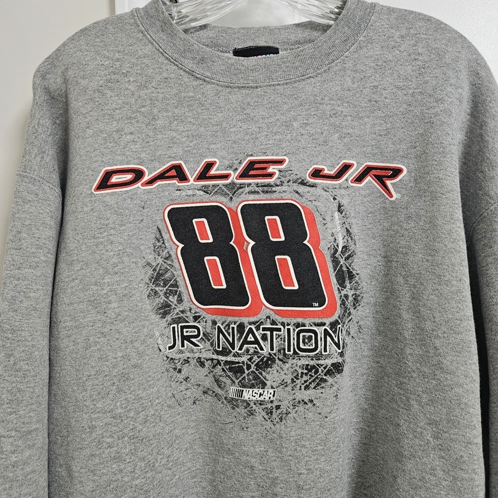 NASCAR Sweatshirt Mens Large Gray Dale Jr 88 JR Nation Crewneck Racing Pullover